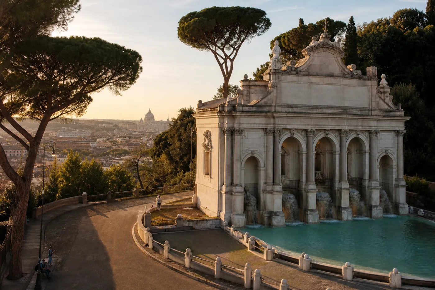 Janiculum Hill Terrace and Acqua Paola Fountain